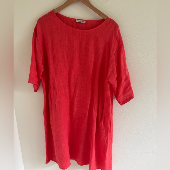 Italian Linen Dress Cross tie Coral Made in Italy main image 0